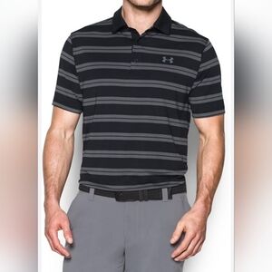 Under Armour Men's Black and Gray Striped Polo Shirt